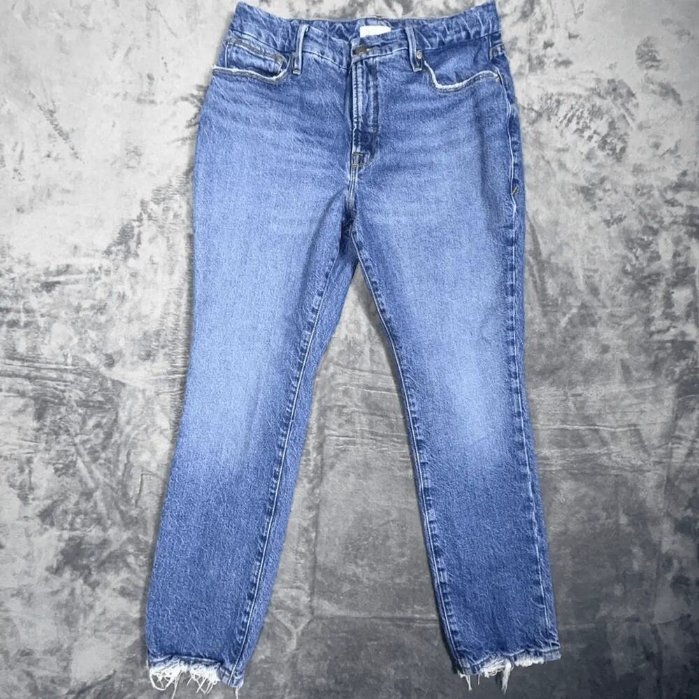 Good American‎ Womens Jeans Size 8 29 Blue Denim Ankle Raw Hem Straight Stretch